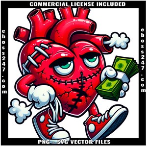 Hustling Broken Heart Dollar Sign Bandage Eye Stitches Counting Making Cash Money Trap Thug Hip Hop Rap Street Hustle Valentines Day Heart