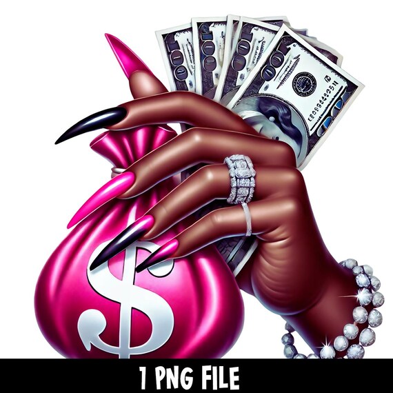 Luxury Black Female Hand Holding Money PNG | Smash Box Money Stack | Getting Money Quotes Money Hustler Manicure Sticker