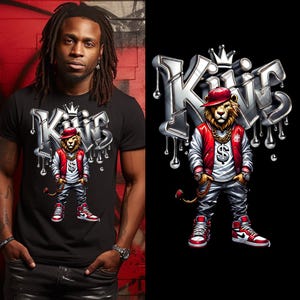 Gangster Lion Png, Urban Sublimation Design, Graffiti DTF Clipart, Animal T-shirt, Hip Hop Poster, Digital Transparent Background, 300 DPI