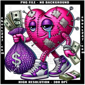 Heartless Purple Broken Heart Counting Money Cash Bandage Eyes Rich Hustling No Love Scar Face Trap Trapper Quote Tattoo Art Logo PNG