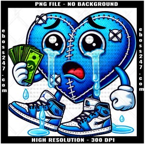 Blue Hustling Broken Heart Dollar Sign Bandage Eye Stitches Counting Making Cash Money Trap Thug Hip Hop Rap Street Hustle Valentines Day