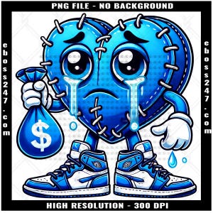 Blue Hustling Broken Heart Dollar Sign Bandage Eye Stitches Counting Making Cash Money Trap Thug Hip Hop Rap Street Hustle Valentines Day