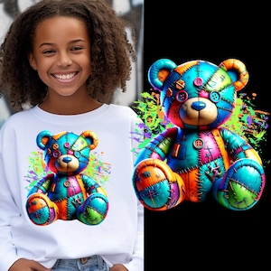 Neon Tattered Teddy Bear png for Colorful sublimate design. Png for shirt, sublimation urban design streetwear | Streetwear Urban Teddy
