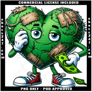 Heartless Green Broken Heart Counting Money Cash Bandage Eyes Rich Hustling No Love Scar Face Trap Trapper Quote Tattoo Art Logo PNG