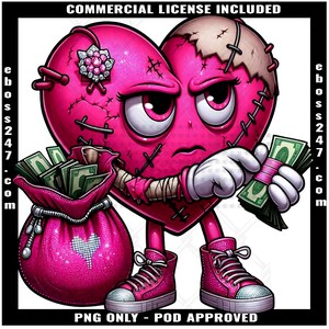 Heartless Pink Broken Heart Counting Money Cash Bandage Eyes Rich Hustling No Love Scar Face Valentines Trapper Quote Tattoo Art Logo PNG