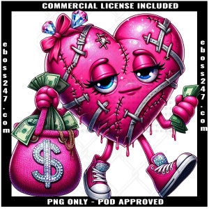 Heartless Pink Broken Heart Counting Money Cash Bandage Eyes Rich Hustling No Love Scar Face Trap Trapper Quote Tattoo Art Logo PNG