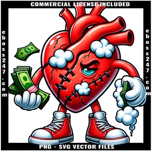 Hustling Broken Heart Dollar Sign Bandage Eye Stitches Counting Making Cash Money Trap Thug Hip Hop Rap Street Hustle Valentines Day Heart
