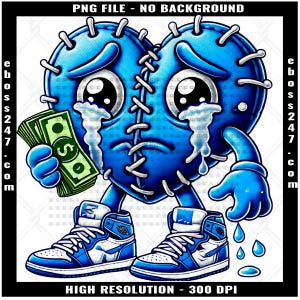 Blue Hustling Broken Heart Dollar Sign Bandage Eye Stitches Counting Making Cash Money Trap Thug Hip Hop Rap Street Hustle Valentines Day
