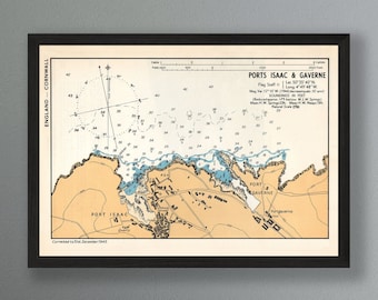 Port Isaac & Gaverne Harbour Vintage Reproduction Nautical Framed Print