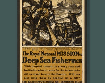Deep Sea Fisherman Vintage Reproduction Framed Print
