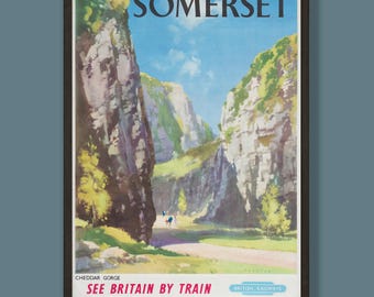Vintage Somerset Cheddar Gorge Railway Travel Poster