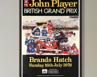 British Grand Prix Poster - Brands Hatch - John Player - 1978 - vintage framed print