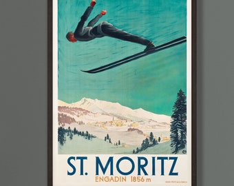 St. Moritz - Engadin Switzerland Vintage Winter Sports Travel Poster