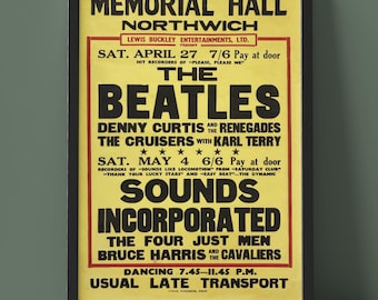 The Beatles - Northwich Memorial Hall Concert Poster - Framed Print