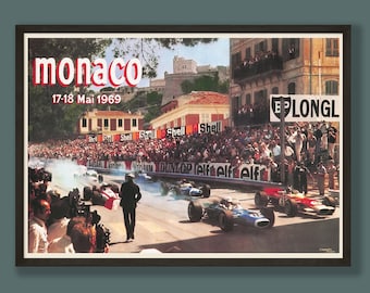 Monaco Grand Prix Poster - 1969 vintage framed print