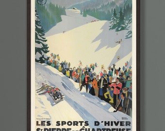 St Pierre De Chartreuse Les Sports d'Hiver Vintage Winter Sports Travel Poster