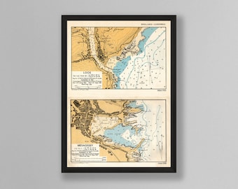 Looe and Mevagissey Harbour Vintage Reproduction Nautical Framed Print