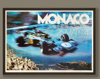 Monaco Grand Prix Poster - 1974 - vintage framed print