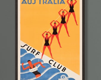 Australia Surf Club Vintage Travel Poster