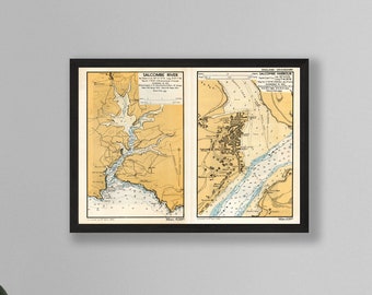 Salcombe Harbour and River Vintage Reproduction Nautical Framed Print