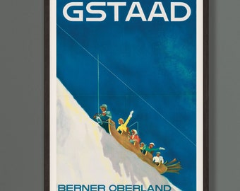 Vintage Winter Sports Travel Poster promoting Gstaad, Switzerland