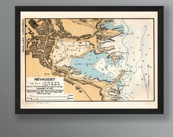 Mevagissey Harbour Vintage Reproduction Nautical Framed Print