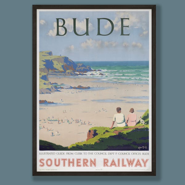 Vintage Bude Cornwall Railway Travel Poster