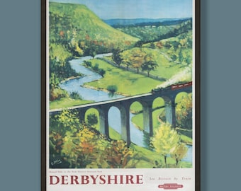 Vintage Derbyshire Monsal Dale Peak District Derbyshire Travel Poster