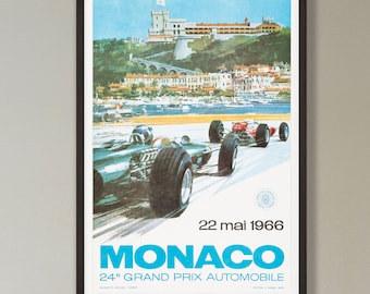 Monaco Grand Prix Poster - 1966 - vintage framed print
