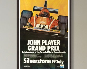 British Grand Prix Poster - Silverstone - John Player - 1977 - vintage framed print