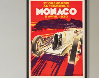 Monaco Grand Prix Poster - 1930 - vintage framed print