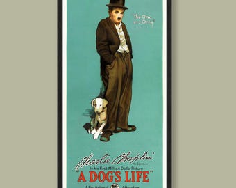 Charlie Chaplin - A Dogs Life - Vintage Film Poster - Framed Print