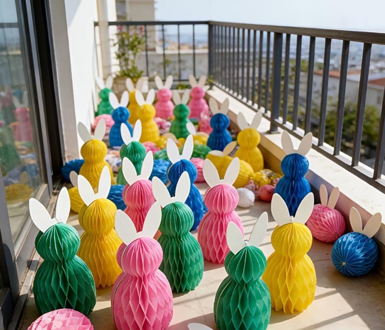 Honeycomb Bunny Decorations Set of 8, Easter Bunny Paper Decor, Hanging ...
