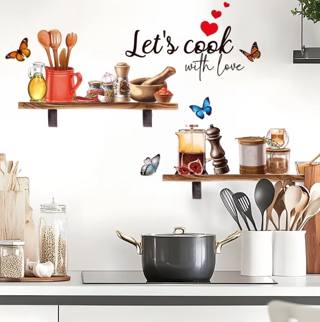 Home Cook Sticker Let's Cook With Love Wall Decal, Farmhouse Kitchen Wall Sticker, Rustic ...