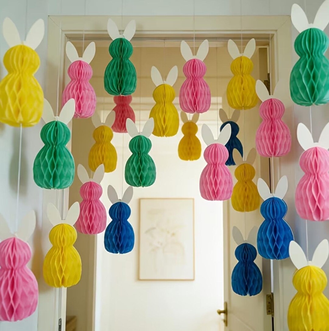 Honeycomb Bunny Decorations Set of 8, Easter Bunny Paper Decor, Hanging ...