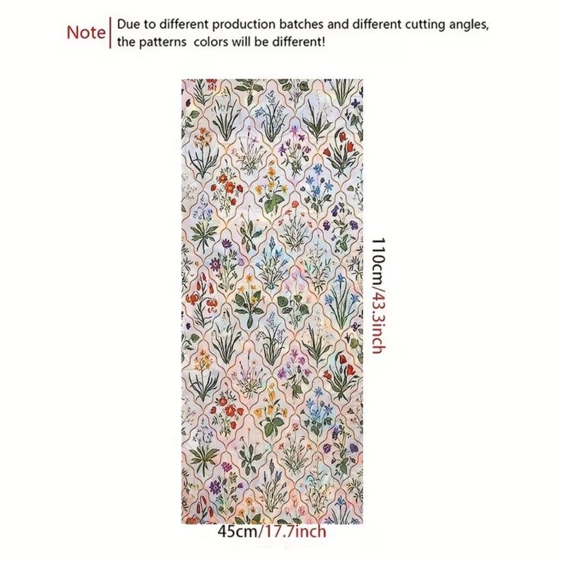 May include: A rectangular fabric with a floral design. The pattern includes flowers and foliage in red, blue, purple, and green, on a light background. The fabric dimensions are 45cm x 110cm (17.7in x 43.3in).
