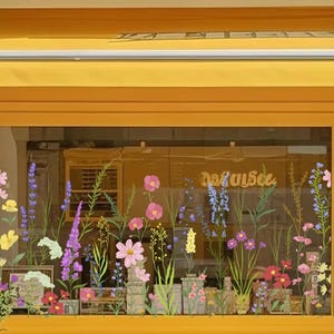 Wildflower Window Stickers Set of 2 Sheets, Spring Floral Window Decals, Botanical Static Cling Glass Stickers, Removable Flower Window Deco