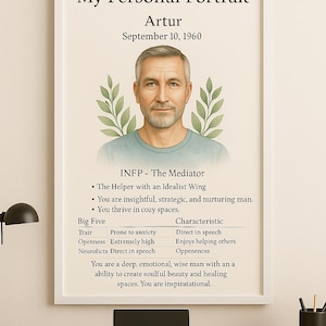 Poster con ritratto di personalità personalizzato - MBTI, Enneagramma e Big Five in base alla data di nascita - Regalo con grafico psicologico stampabile
