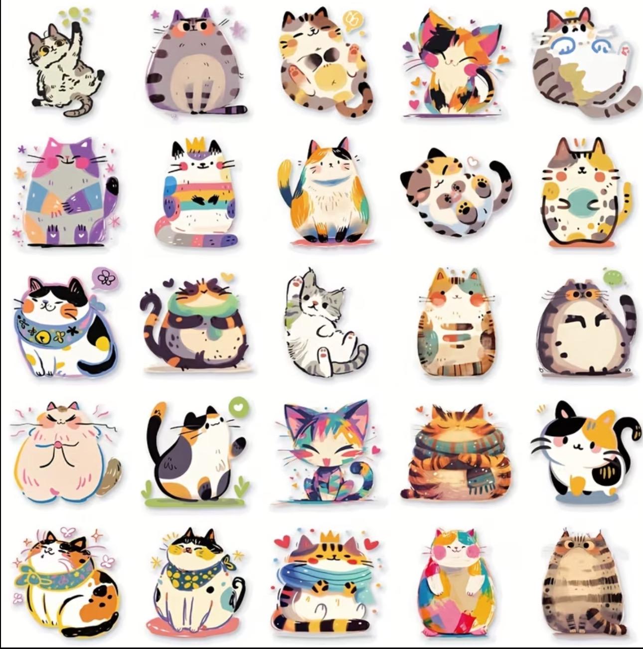 Cute Cat Sticker Pack, 50 PCS Kawaii Cat Stickers, Waterproof Vinyl ...