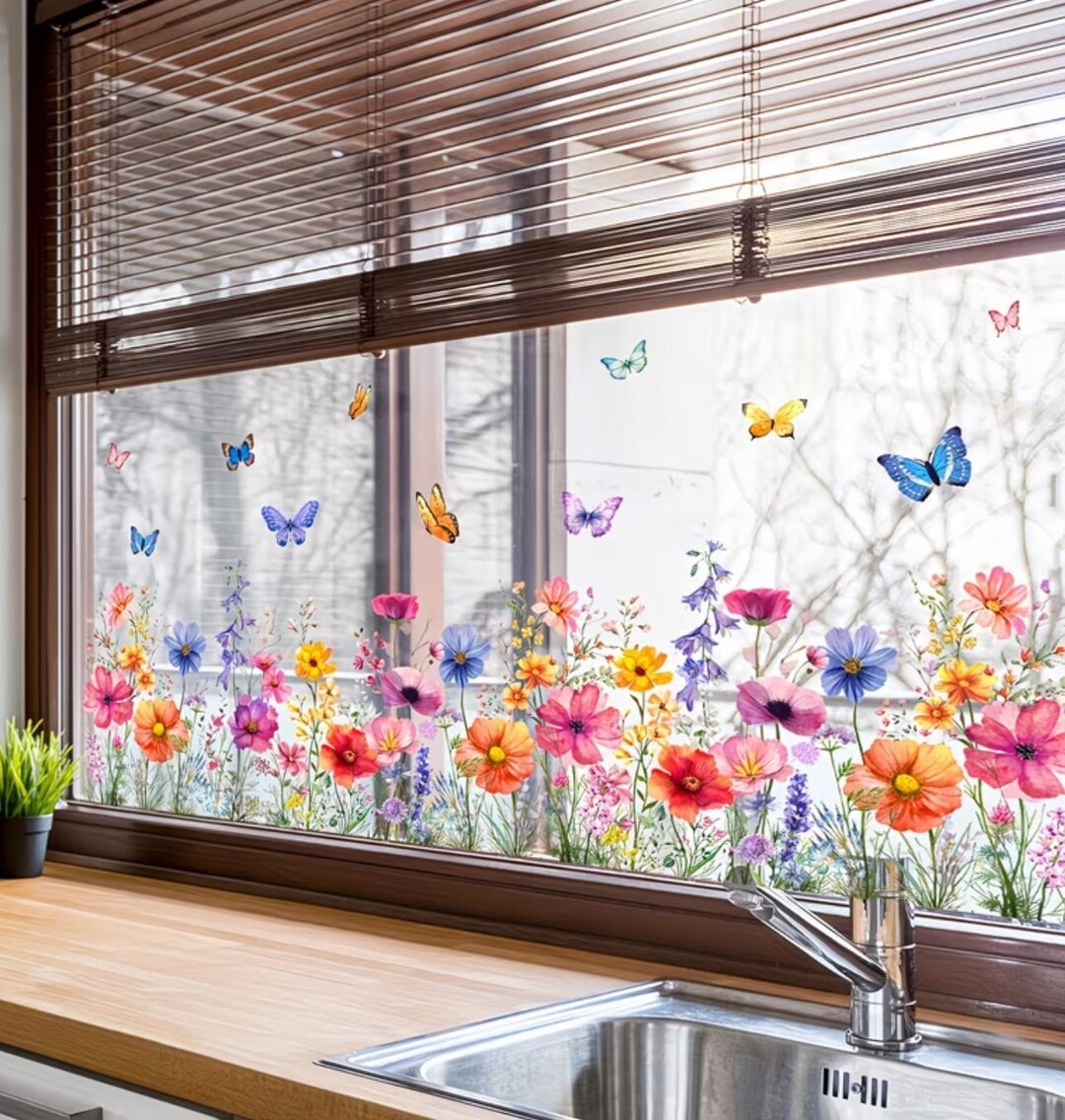 Spring Window Stick Spring Window Decals Flowers and Butterflies, Floral Window Stickers ...