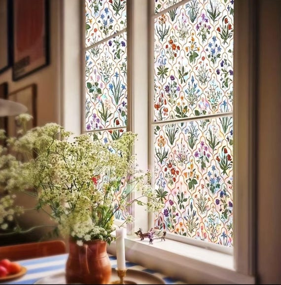 Rainbow Window Film, Privacy  Window film, Stained Glass window Cling, Windflower Static Cling, Decorative Fensterfolie