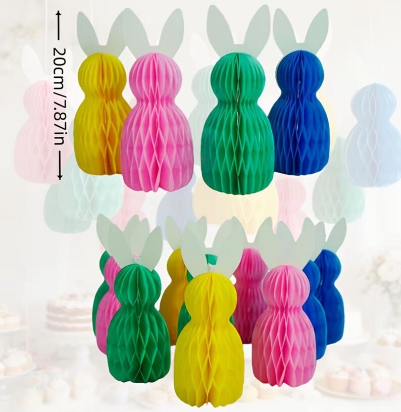 Honeycomb Bunny Decorations Set of 8, Easter Bunny Paper Decor, Hanging ...