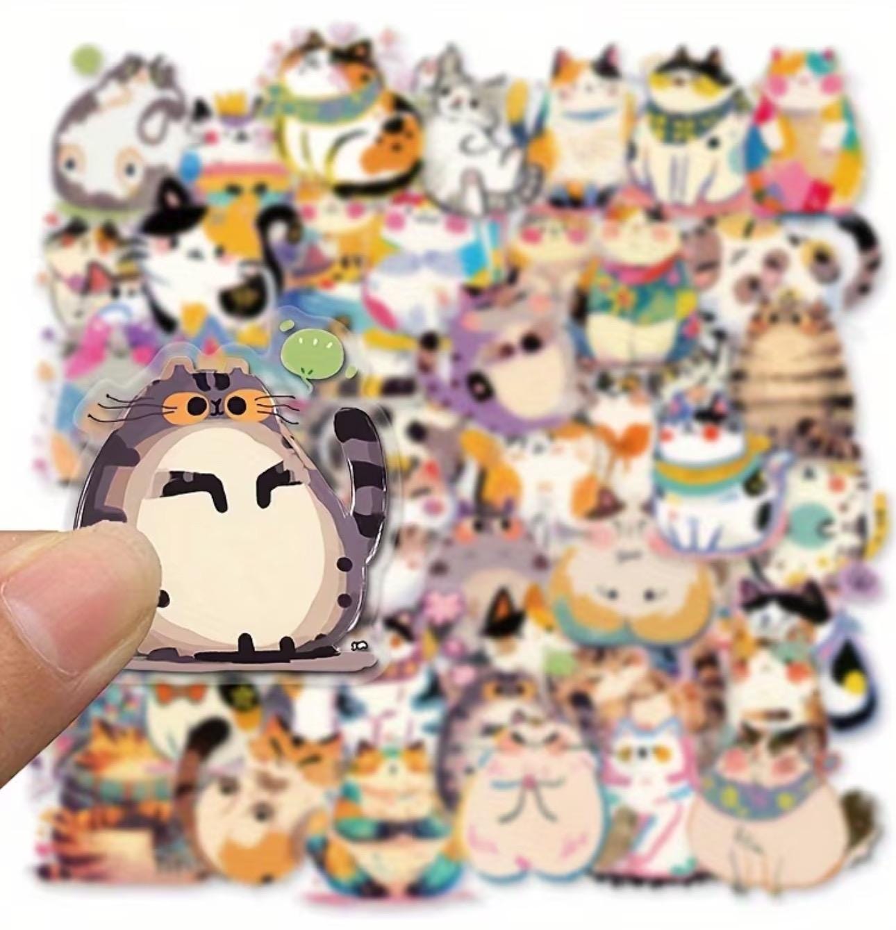 Cute Cat Sticker Pack, 50 PCS Kawaii Cat Stickers, Waterproof Vinyl ...