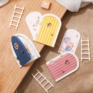 Zahnfee-Tür-Set aus Holz mit Leiter, Miniatur-Feentür für Wandleisten, Kinderzimmer-Deko, Zauberelfentür