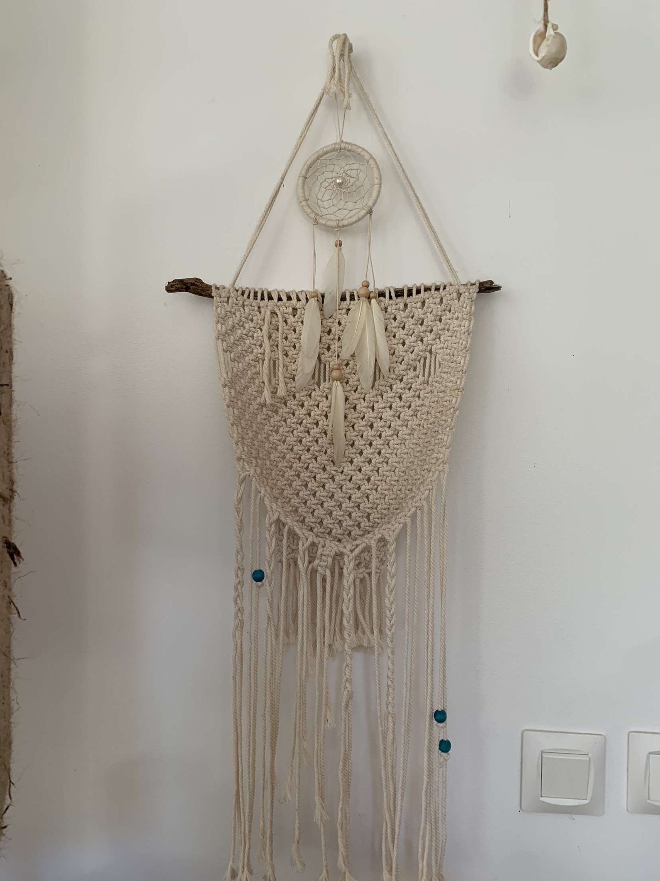 Décoration Mural | Porte Plante Bougie Macramé Coton Bois Grec