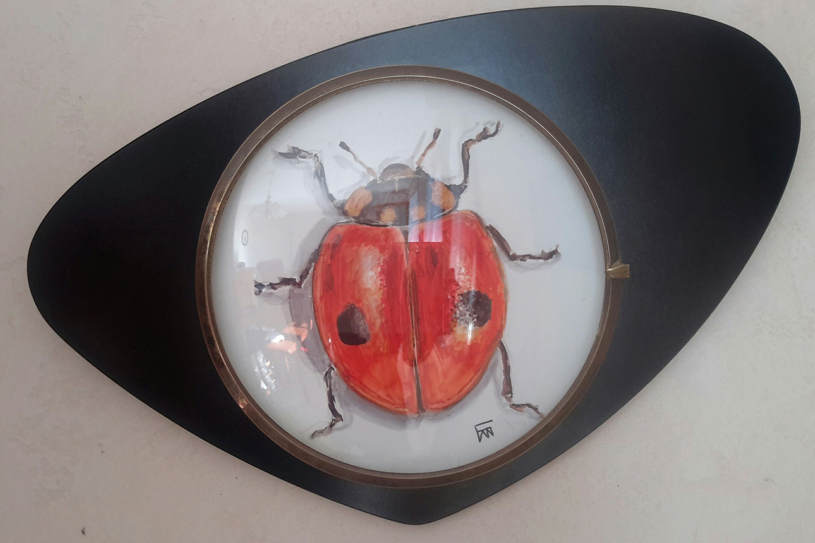 Coccinelle Cadre Pendule Verre Bombé