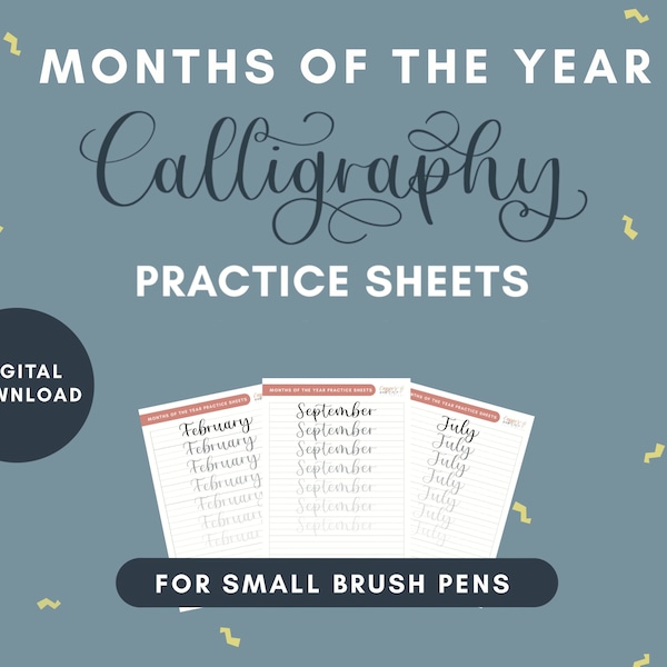 Months Of The Year Brush Calligraphy Workbook, Learn Brush Lettering, Traceable Modern Calligraphy Practice Sheets, Calligraphy Worksheets