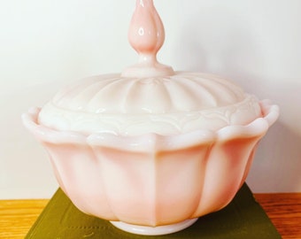 Pink Fenton milk glass ogee covered dish