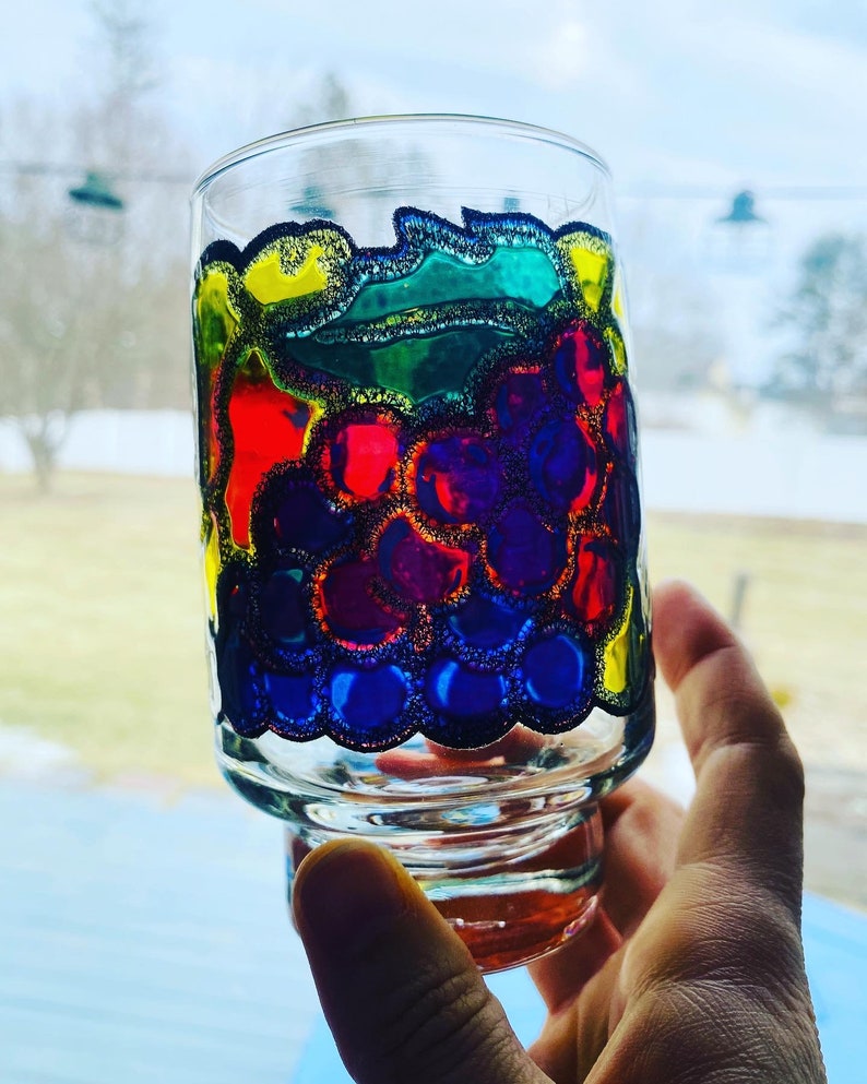 4 Libbey Fruit Stained Glass Drinking Glasses Etsy