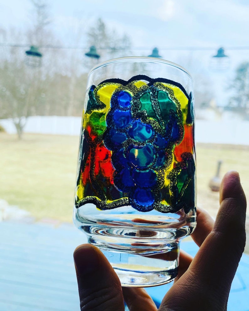 4 Libbey Fruit Stained Glass Drinking Glasses Etsy